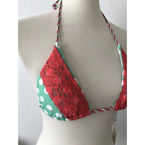 Relleciga Garden Print Polka Dot Lace Padded Triangle Bikini Top - Picture 4 of 6